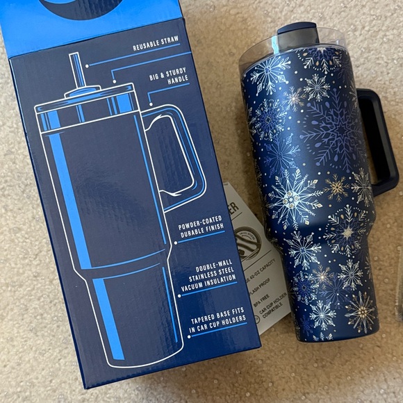 Navy Snowflake Tumbler with Straw - Picture 4 of 4